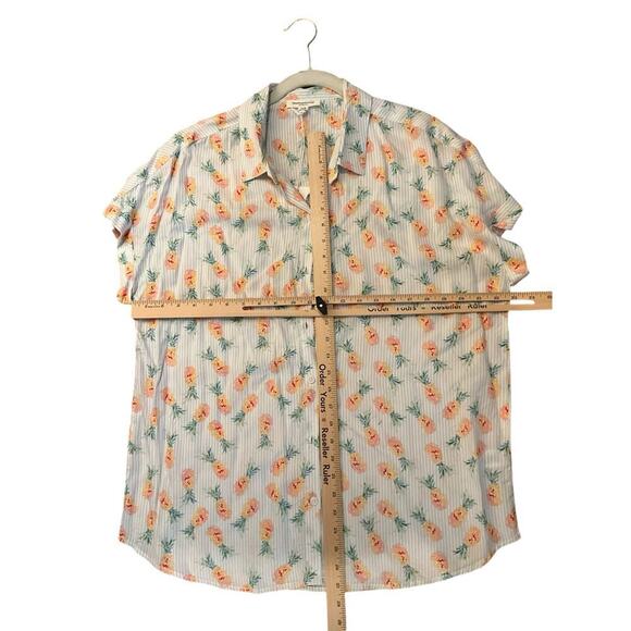 Beach Lunch Lounge Shirt Short Sleeves Striped Pineapple Print Womens Large NWT - Picture 5 of 5